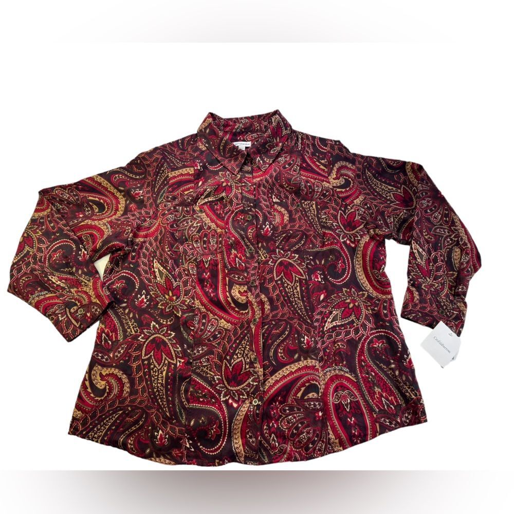CROFT & BARROW Burgundy Red Brown Buttoned Shirt Blouse Top 1X